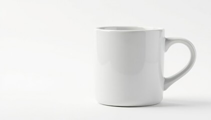 Large handle, sturdy ceramic mug, pristine white, white backdrop, large, studio, object