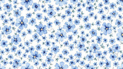 Blue indigo watercolor flower pattern seamless background vector. Watercolor hand painted botanical floral, daisy, wildflower, eucalyptus leaves. Design for wallpaper, banner, print, website.