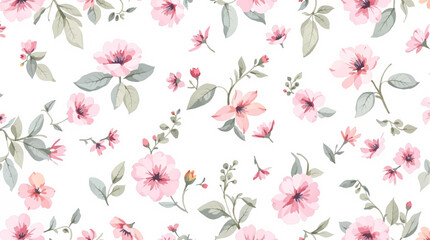 Pink watercolor flowers background for design. Floral border frame card template.