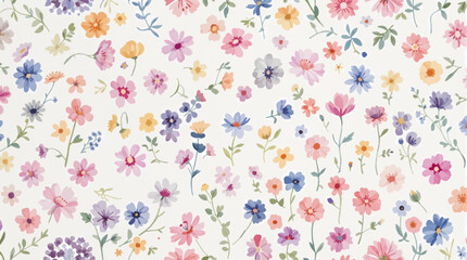 Blue watercolor flowers background for design. Floral border frame card template.