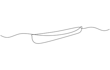 Obraz premium Single continuous line drawing canoe trails and rafting club with kayaking equipment, Vector illustration of kayak canoe rowboat sailboat yacht isolated on white.