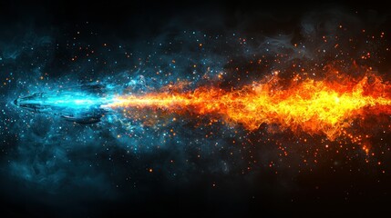 Fototapeta premium Abstract clash of cool blue and warm orange energy on black