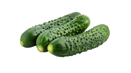 Three Fresh Green Cucumbers Isolated on Transparent Background
