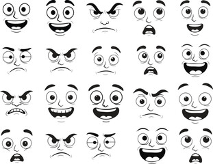 Vector cartoon faces, abstract design Cartoon Facial Expressions Set Collection of 20 Vector Emotions for Characters and Comics