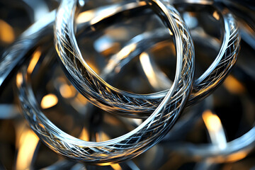 Close-Up of Metallic Wire Loops with Shiny Reflections and Textures