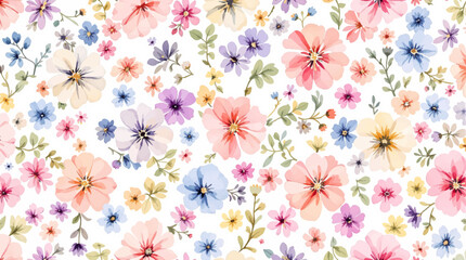 Colorful watercolor flowers background for design. Floral border frame card template.