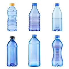 Naklejka premium Assorted blue water bottle in various design on png