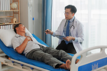 Elderly male patient consults a cardiologist after experiencing chest pain, seeking diagnosis and...