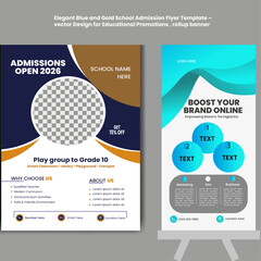 Elegant Blue and Gold School Admission Flyer Template – vector Design for Educational Promotions , Corporate education rollup banner design