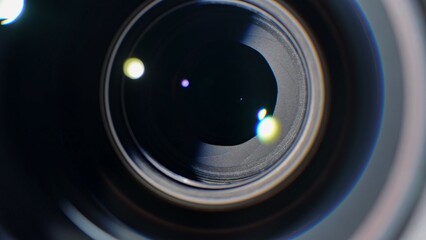 Close Up View of Camera Lens with Reflections