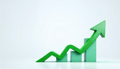 An upward trending green arrow charts progress, symbolizing growth, success, and the steady rise of performance. Depicting the essence of a positive upward trend.