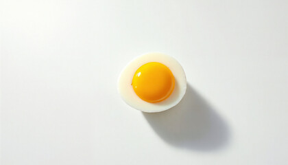 A perfectly boiled egg, sliced to reveal a bright yolk, creating a visually appealing composition of simplicity and culinary delight.
