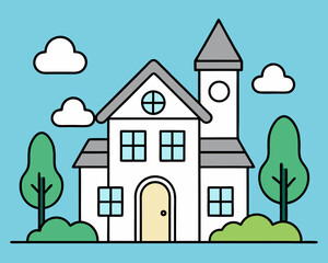 Hand-drawn coloring page with a house