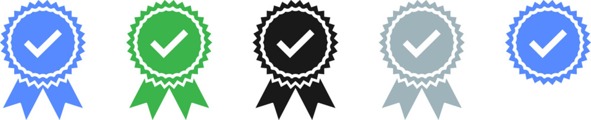Check mark tick verification icon symbol. Verified check mark badge. Verification icons set. Verified authentication symbol. Certified badge.