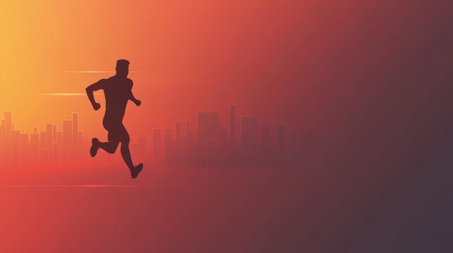 A silhouette of a runner against a vibrant sunset, symbolizing fitness, energy, and motivation, Perfect for wellness, sports, or lifestyle content in promotions, websites, and social media,