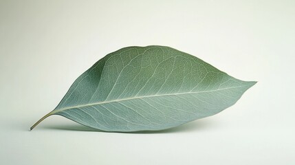 Obraz premium Single eucalyptus leaf isolated on white background with sharp focus clean natural stock photography botanical concept
