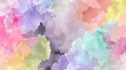 Fototapeta premium Watercolor painting of pastel clouds with soft colors and diffused edges creating a dreamy and peaceful ambiance.