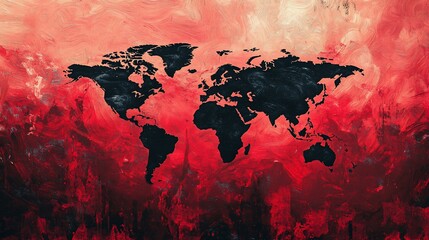 Global Warming, a world map on a fiery background