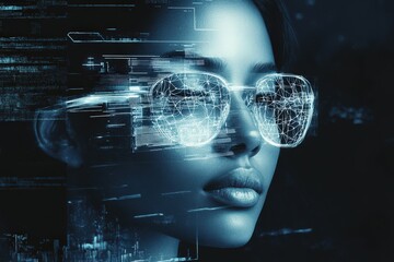 Intricate digital overlay on a woman's face.