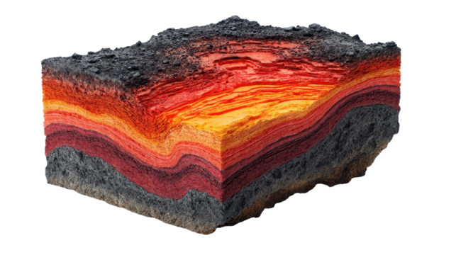 Layered geological structure showcasing Earth's depth. transparent background