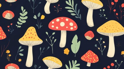 Mushroom and floral pattern