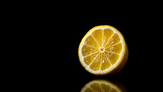 Closeup of a Juicy Yellow Lemon Half on Dark Background