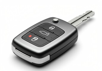 A sleek, modern car key fob with a metallic silver finish.