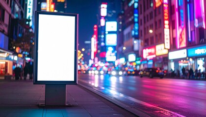 White Billboard in City - Billboard near Road in Metropolis - Highway Ad Background for Mockup and Placement for Advertisement - Blank Poster Whitebox Template - Cyberpunk, 80's, Neon, Vaporwave