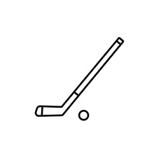Hockey stick and ball outline illustration on a white background  