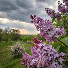 Obraz premium Purple Lilac Flowers Blossom In Garden Spring.