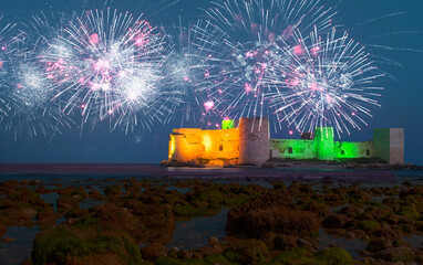 The maiden's castle with fireworks (Kiz Kalesi) Mersin Turkey