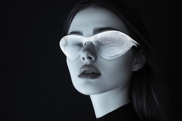 Stylish woman with futuristic glasses in a monochrome portrait. © Agent Neptunus