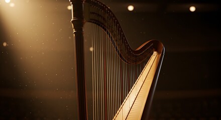 Obraz premium Elegant Harp Instrument in Warm Light Musical Performance
