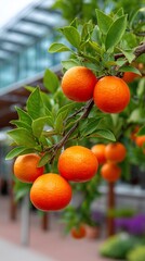 Citrus tree branch loaded with ripe fruits