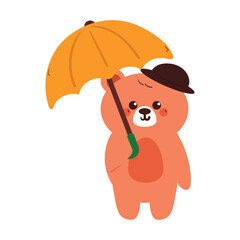 cute drawing cartoon bear with black hat and holding yellow umbrella. cute drawing for kids sticker, doodle sticker