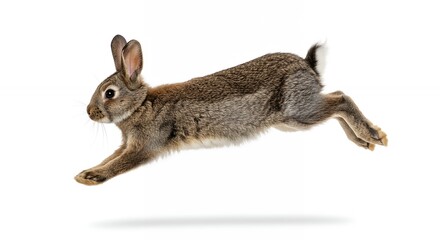 Fototapeta premium Brown rabbit jumping against white background