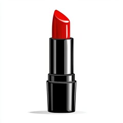 Glossy Red Lipstick with Black Casing on White Background