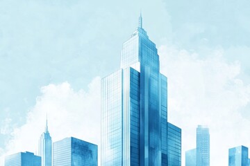Obraz premium artistic rendering of a skyscraper representing investment banks, set against a minimal cityscape background with lots of copy space