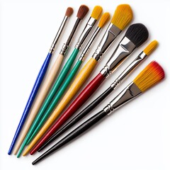 Fototapeta premium Seven Colorful Paintbrushes on White Background