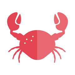 Simple red  crab icon isolated on white background. Minimalistic style. Flat logo. Template for web, cafe, restaurant, shops. Seafood  concept.  Sea animals Design element. Vector illustration. 