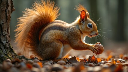 Obraz premium Squirrel Leaf Leaves Eating Art Picture