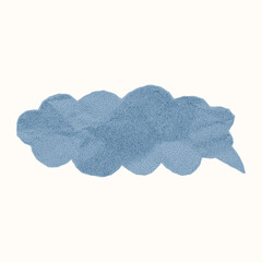 Vintage blue pastel speech balloon made of textured paper on white background. Crumpled surface, gritty dots, rough torn edges and halftone layer.