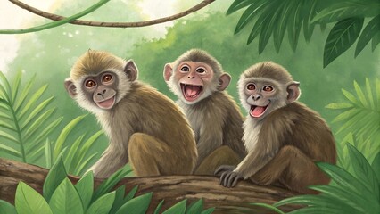 Obraz premium monkeys animals set realistic watercolor painting