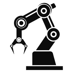 An isolated black robot arm has many joints and a claw device for grabbing