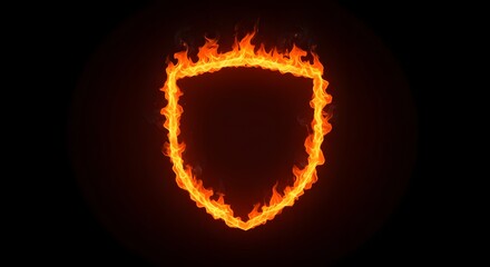Flaming Shield Shape on Dark Background for Design Element