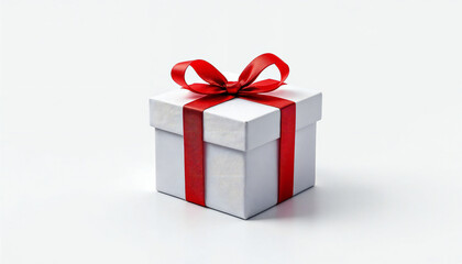 Obraz premium A beautifully wrapped gift box with a festive red ribbon, representing the joy of giving and receiving, suitable for various occasions. 