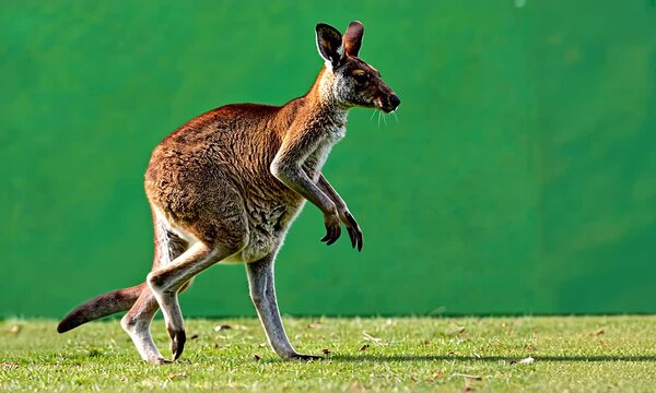 Kangaroo strolls on the grass