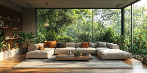 Fototapeta premium Tranquil living room with abundant natural light.