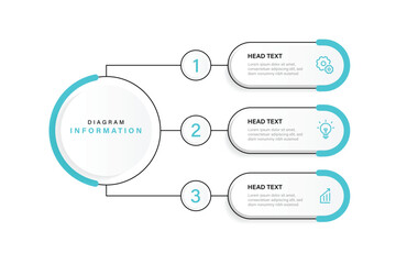 Vector diagram infographic with circle line connection. 3 step concept banner infographic. 