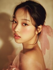 Naklejka premium Elegant beauty portrait with soft lighting and romantic tones